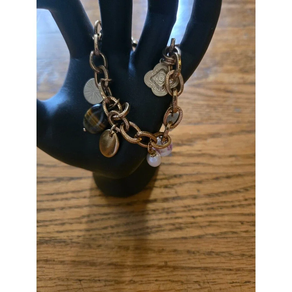 Chico's Gold Tone Multi Charm Chain Bracelet Bead Crystal Women's - Picture 6 of 6